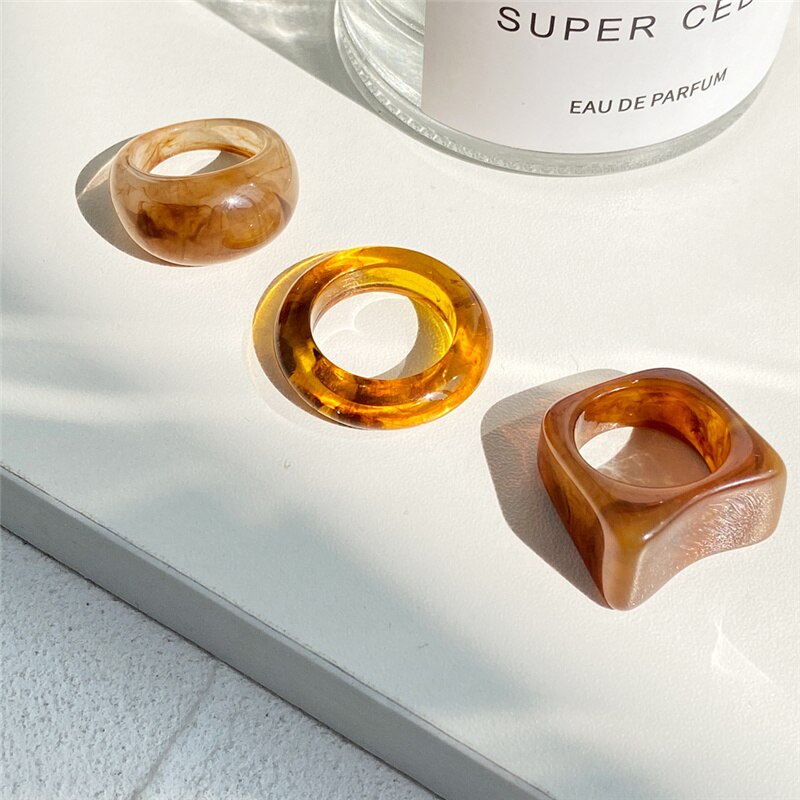 IF ME Ins Aesthetic Colorful Transparent Resin Acrylic Crystal Korean Geometric Irregular Square Rings for Women Trendy Jewelry