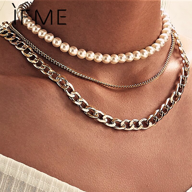 IF ME Punk Cuban Gold Color Snake Chain Choker Necklaces for Women Trendy Aesthetic Thick Clavicle Necklaces  Jewelry