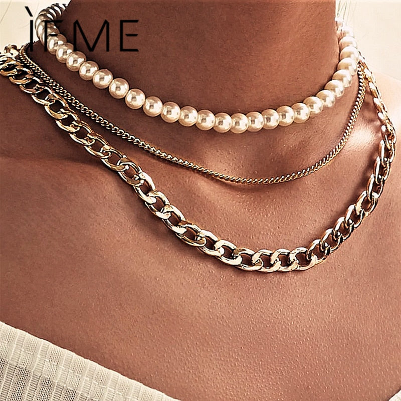 IF ME Punk Cuban Gold Color Snake Chain Choker Necklaces for Women Trendy Aesthetic Thick Clavicle Necklaces  Jewelry