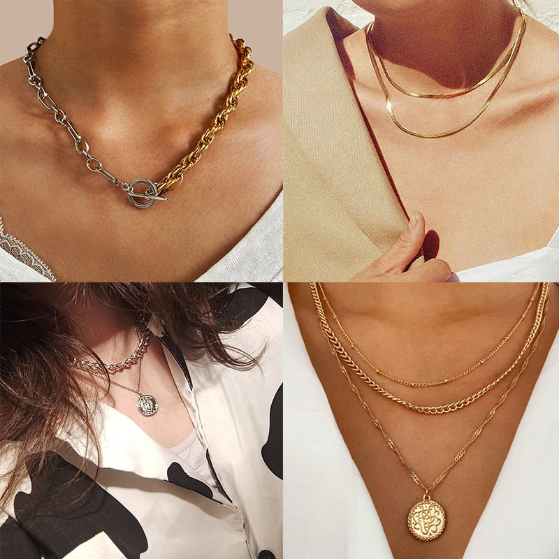 IF ME Punk Cuban Gold Color Snake Chain Choker Necklaces for Women Trendy Aesthetic Thick Clavicle Necklaces  Jewelry