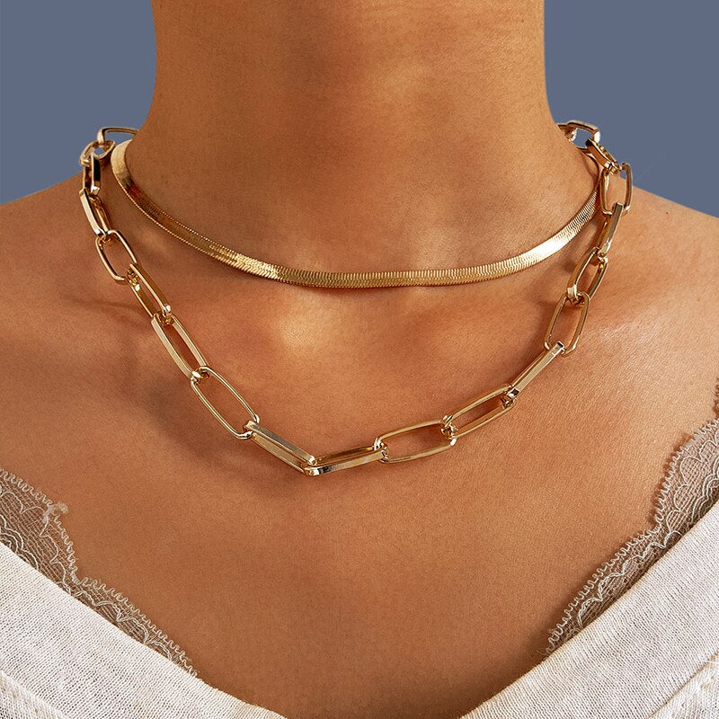 IF ME Punk Cuban Gold Color Snake Chain Choker Necklaces for Women Trendy Aesthetic Thick Clavicle Necklaces  Jewelry