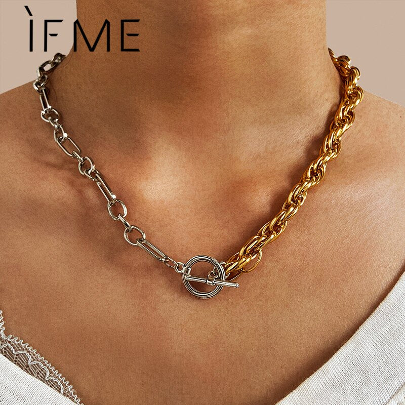 IF ME Punk Cuban Gold Color Snake Chain Choker Necklaces for Women Trendy Aesthetic Thick Clavicle Necklaces  Jewelry