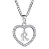 Romantic Silver Color CZ Love Heart Crystal Pendant Letter Necklace Charms Women 26 Capital Letters A Z Statement Jewelry