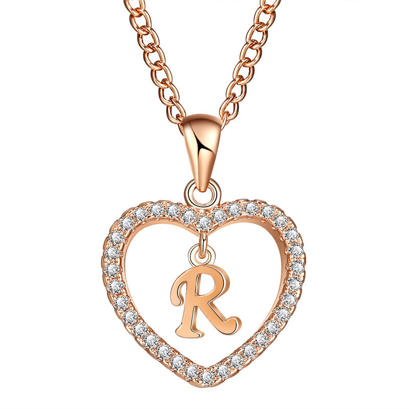 Rose Gold Silver Color Letter R Crystal Heart Necklaces & Pendants Statement Custom Jewelry Valentine Birth Couple Gifts