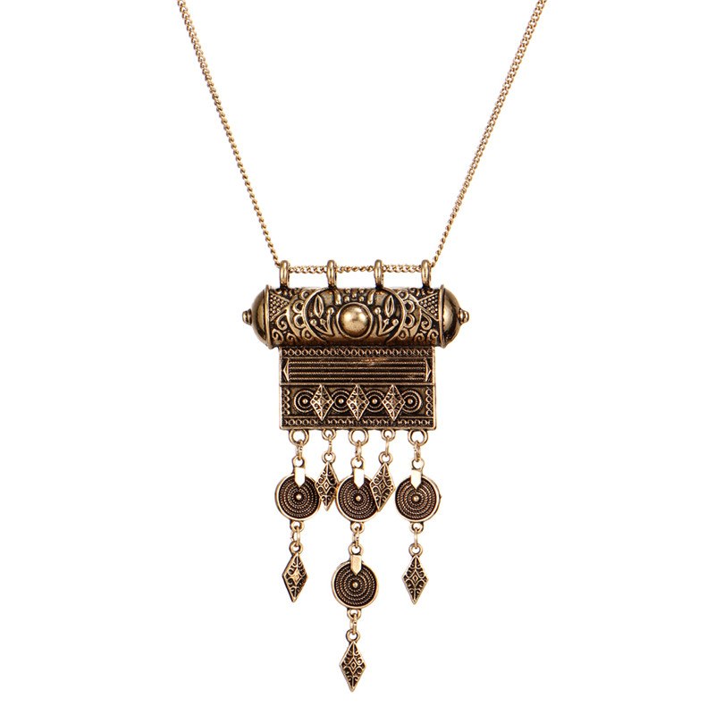 IF ME Vintage Tassel Pendant Necklaces Geometry Coin Long Statement Necklaces Antique Silver Color Sweater Ethnic Necklaces