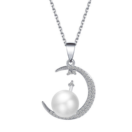 Fine Necklaces 925 Sterling Silver Pendant Pearl Wedding Moon Necklace Women Long Bohemian Jewelry