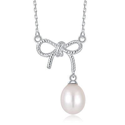 Fine Necklaces Pearl Pendant 925 Sterling Bow knot Party Trendy Silver Necklace Women Chain Jewelry