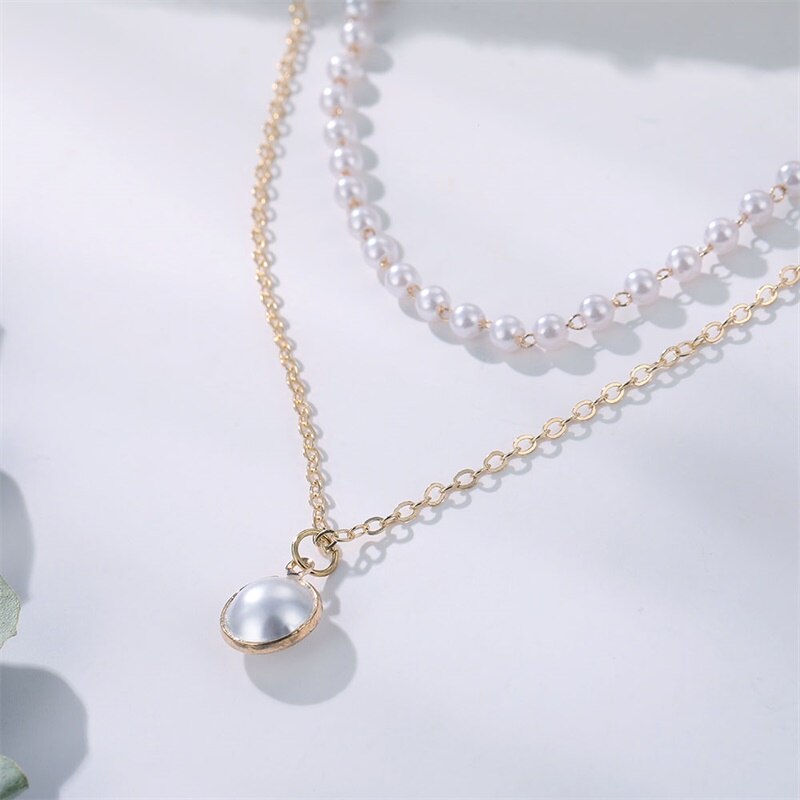IFMIA 2021 Double Layer Chain Gold Color Choker Cute Romantic Women Pearl Pendant Necklace Girl Chocker Collar Collier
