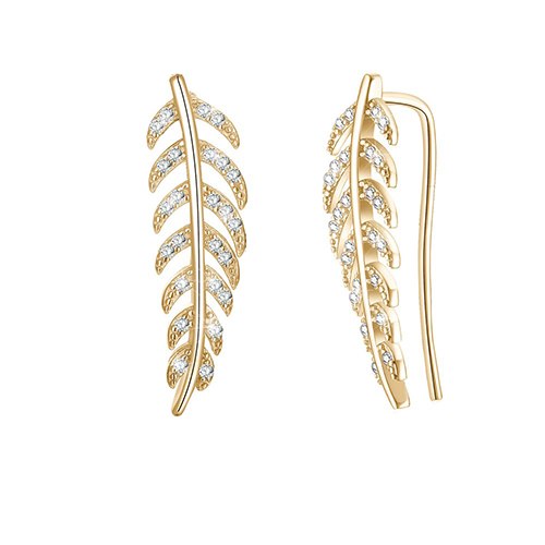 2020 Newest 925 Sterling Silver Ear Hook Leaf Shape Micro Paved Clear CZ Crystal Stud Earrings for Women Wedding Brincos