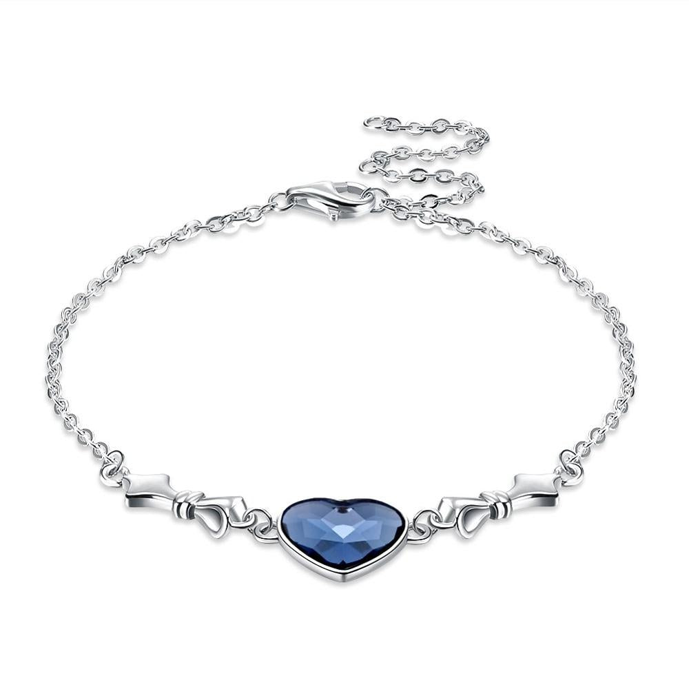 2020 Newest 925 Sterling Silver Link Chain Bracelet Blue Heart Crystal Vintage Fine Jewelry for Girl Friend Birthd Gift