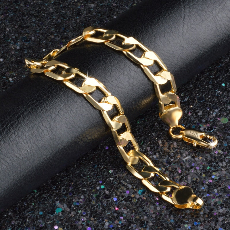 6/8/10/12 MM Classic Chain Bracelet Gold Color Bracelet Co Men Gold Bracelet Link Wedding Jewellery Pulseira de Ouro