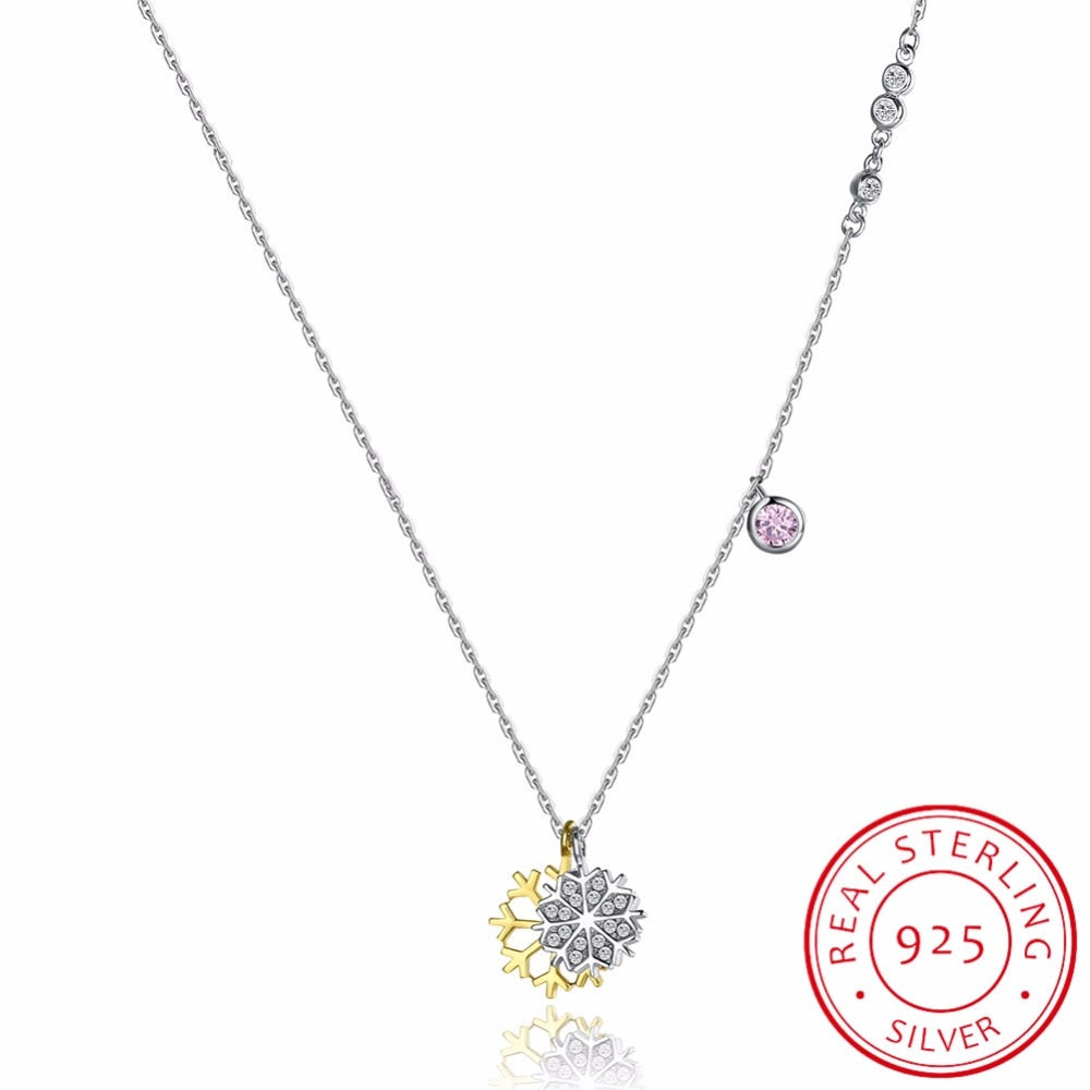 925 Sterling Silver Double Snow Pendant Necklaces Fine Jewelry for Women Xmas Gift Design Popular Zirconia CZ