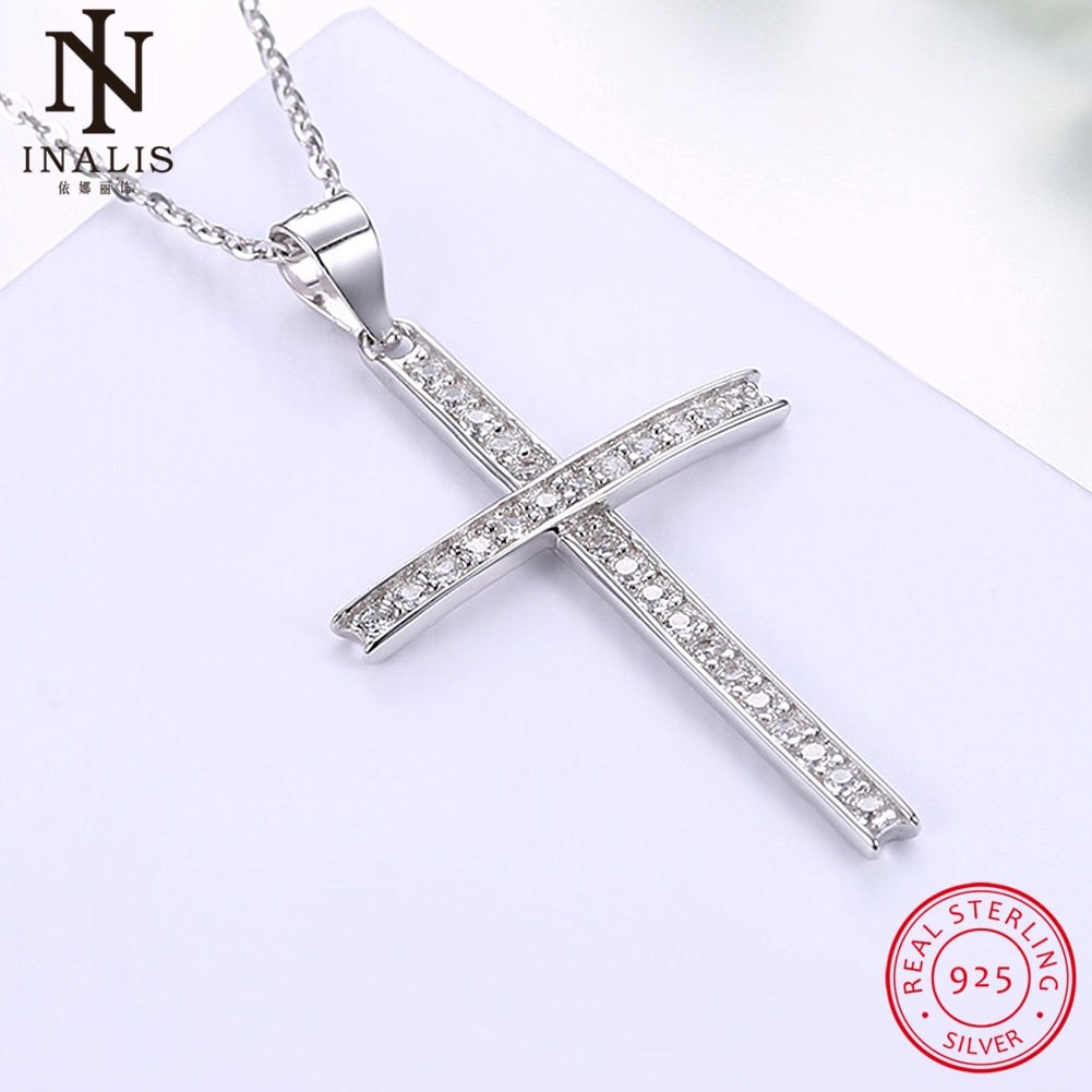 925 Sterling Silver Necklace With Zirconia Simple Wind Cross For Women Girl Female Jewelry Wedding Gift