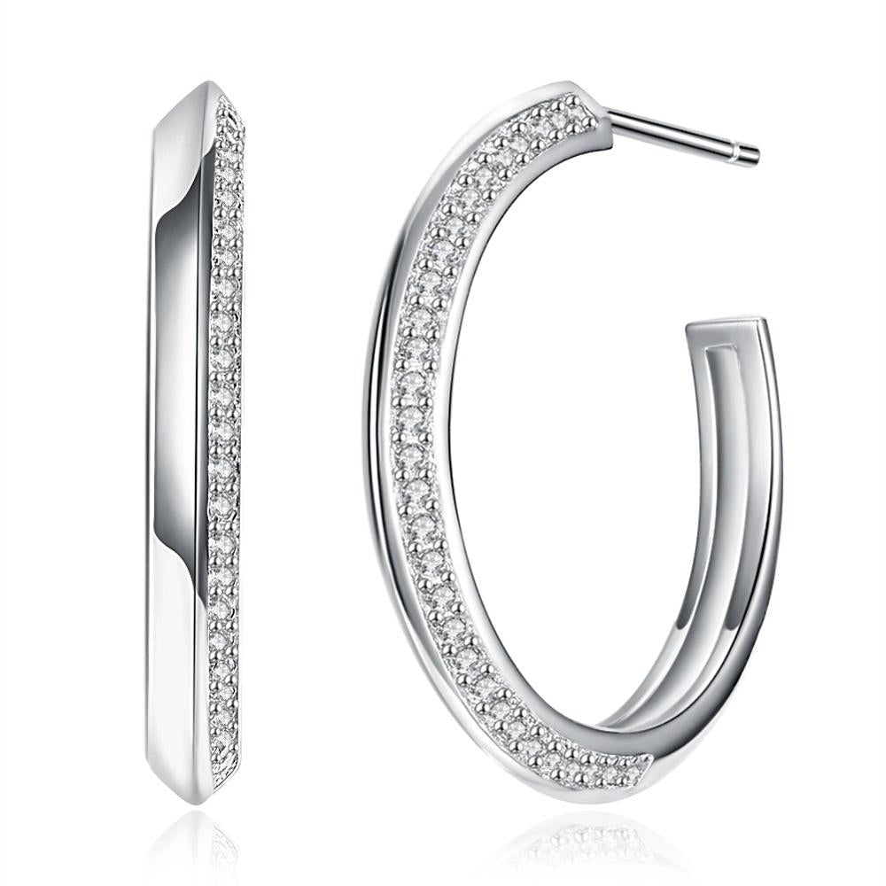 Classic 925 Sterling Silver CZ Crystal Big Round Hoop Earrings Women Ear Studs Jewelry Accessories Minimalist Bijoux
