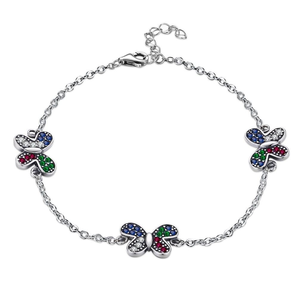 Delicate S925 Sterling Silver Bracelet Micro Paved Green Blue Green Red Clear CZ Crystal Stone Link Chain Women Jewelry
