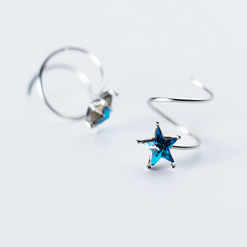Fashion New Ear Jackets S925 Sterling Silver Inl Blue Star Austrian Crystal Stud Earrings for Girlfriend Party Brincos