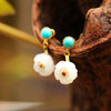 Flower Stud Earrings 925 Sterling Silver White Cream Hetian Jade with Turquoise Statement Fine Jewelry for Women Wedding