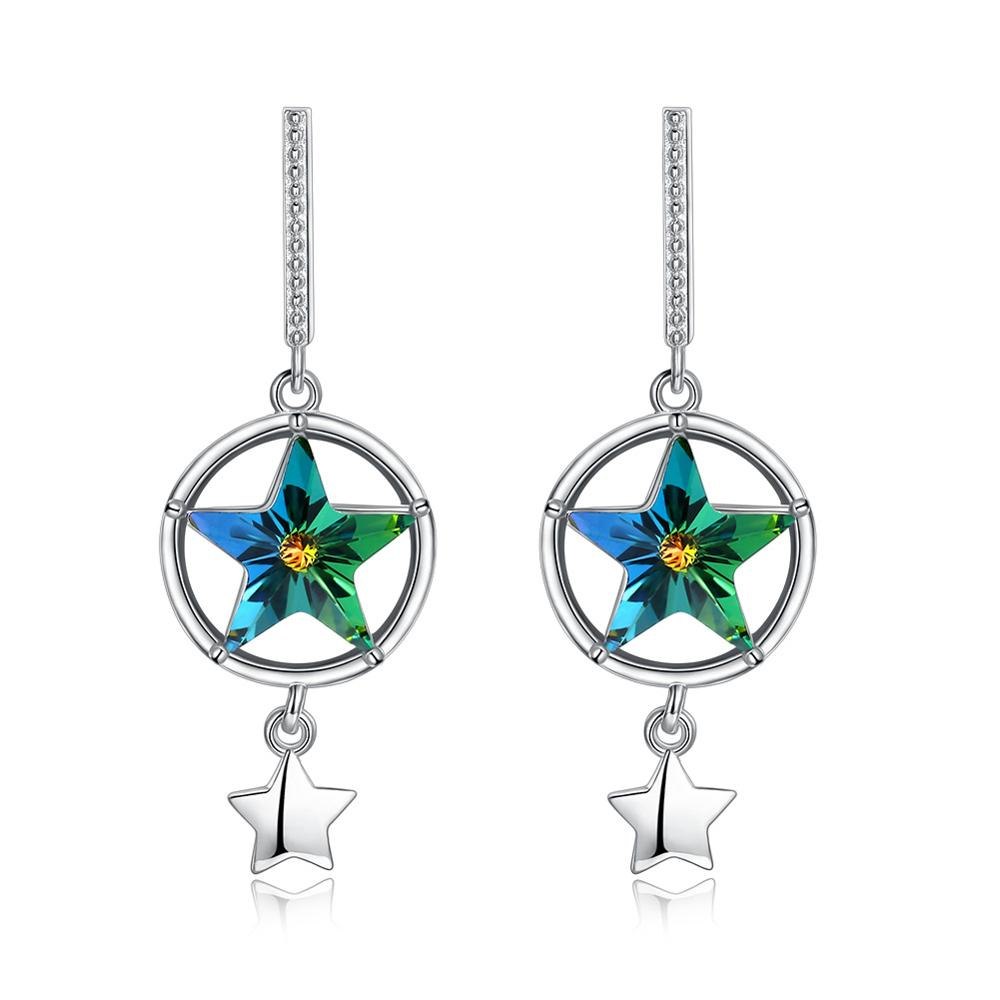 Luxurious Drop Earrings S925 Sterling Silver Micro Paved CZ Stone With Multi Star Natural Austria Crystal Dangle Brincos