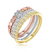 Luxurious S925 Sterling Silver Finger Rings for Women Inl Clear Shining CZ Crystal 3pcs Circle Connect Rose Yellow Gold