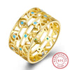 Luxurious Wide 925 Sterling Silver Ring Inl Turquoise Delicate Fine Jewelry Yellow Gold Plated Statement for Women