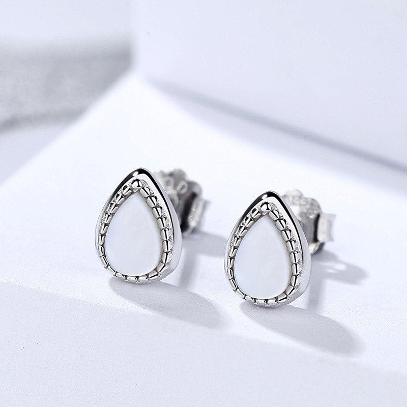 New Arrival Sea Shell Waterdrop Oval Shape Stud Earrings S925 Sterling Silver Brincos Fine Jewelry for Women Wedding Gift