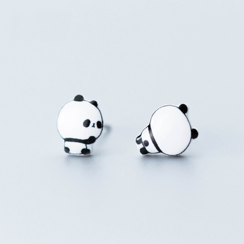 New Cute Animal Stud Earrings S925 Sterling Silver White nad Black Color Panda Shape Fine Jewelry For Girl Friend Brincos