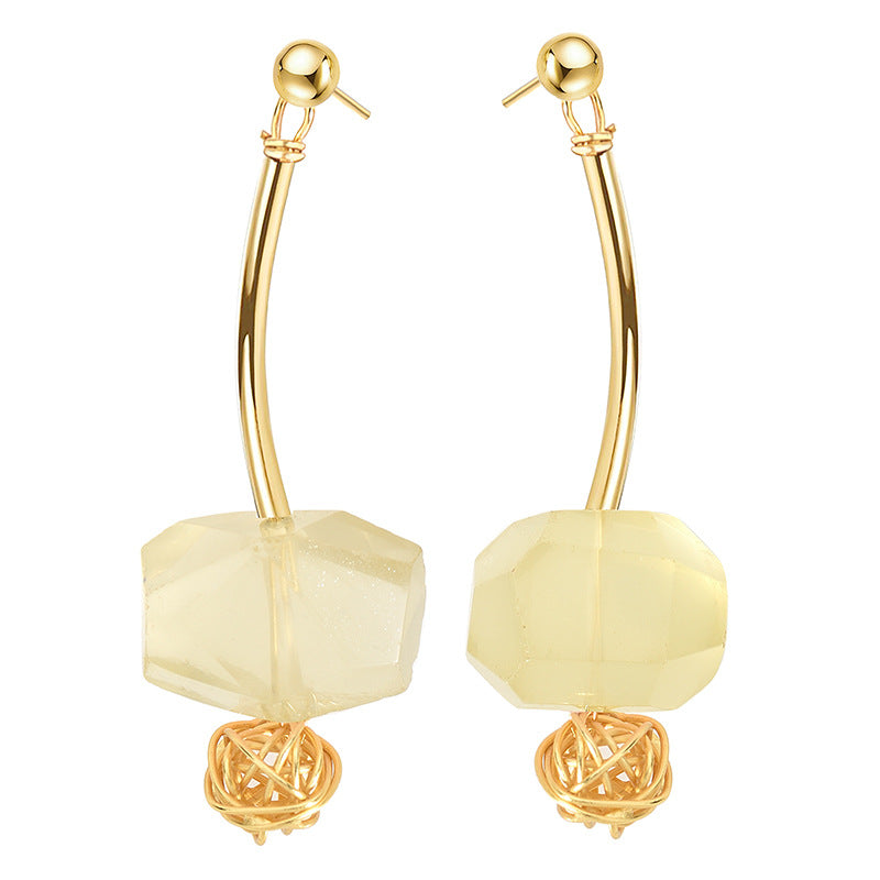 New Delicate Drop Earrings S925 Sterling Silver Yellow Gold Plater With Big Irregular Natural Pink White Stone Brincos