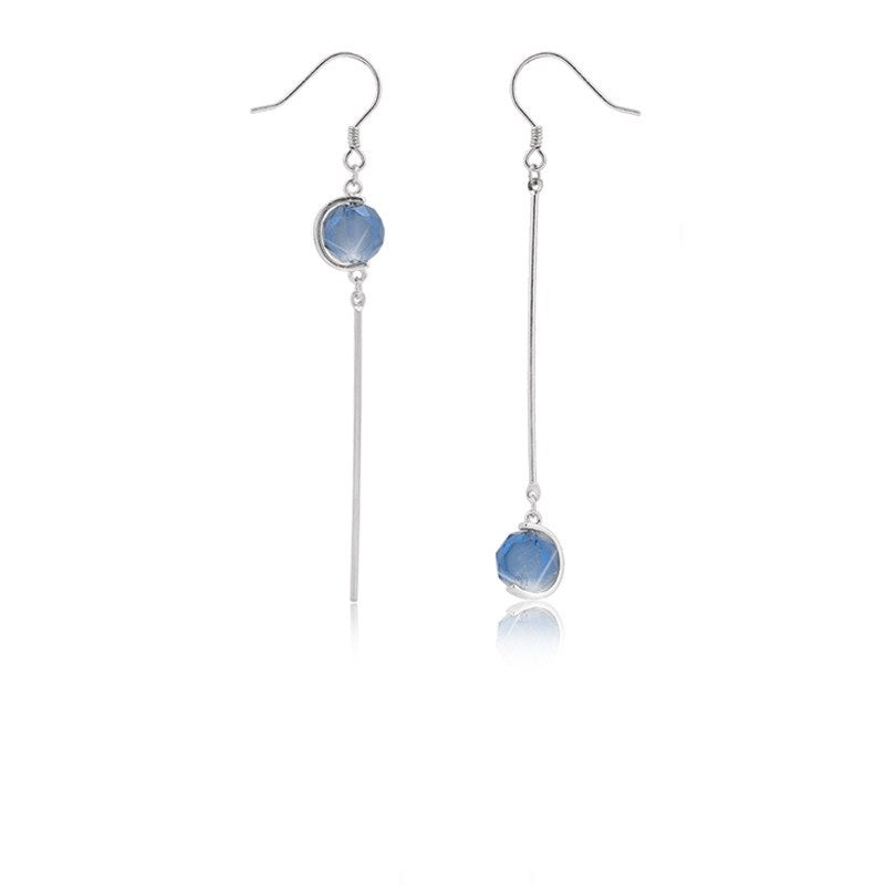 New Delicate Korea Style S925 Sterling Silver Ear Hook with Blue Crystal Long Dangle Drop Earrings for Girl Party Brincos
