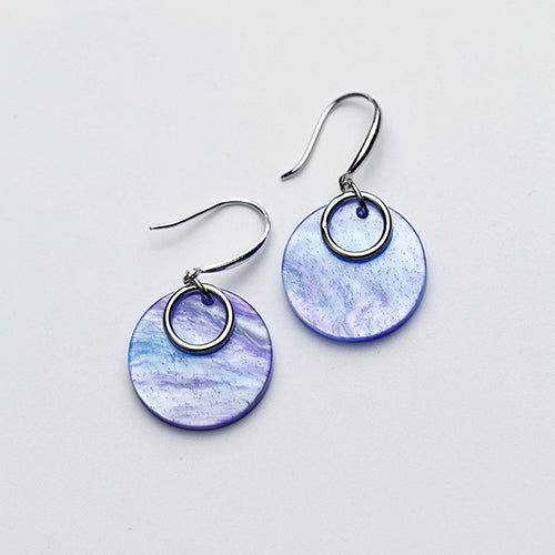 New Design Dangle Drop Earrings S925 Sterling Silver Ear Hook Charms Round Blue Sea Shell Brincos Fine Jewelry For Women