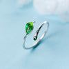 New Elegant Fine Jewelry S925 Sterling Silver Open Design Size Adjustable Green Leaf Finger Ring for Women Girl Party