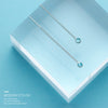 New Elegant Long Ear Line S925 Sterling Silver Chain with Single Round Light Blue Crystal Pendant Drop Earrings for Girl