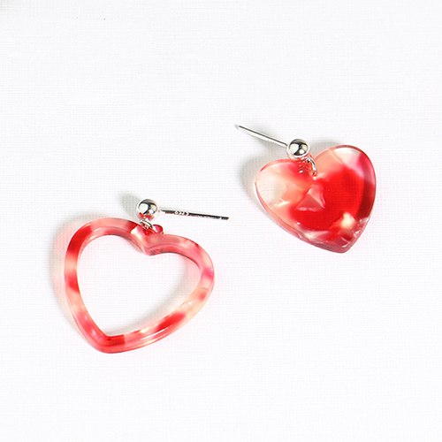 New Elegant Red Blue Acetic Acid Heart Drop Earrings S925 Sterling Silver Delicat Brincos for Women Girl Fine Jewelry