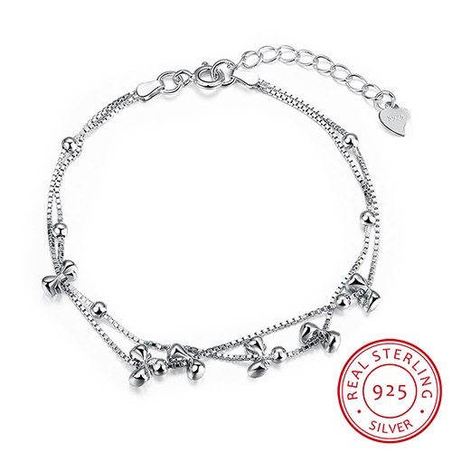 New Elegant S925 Sterling Silver Bracelet&Bangle for Women Round Ball with Bow-knot Beads Link Chain Girl Party Jewelry
