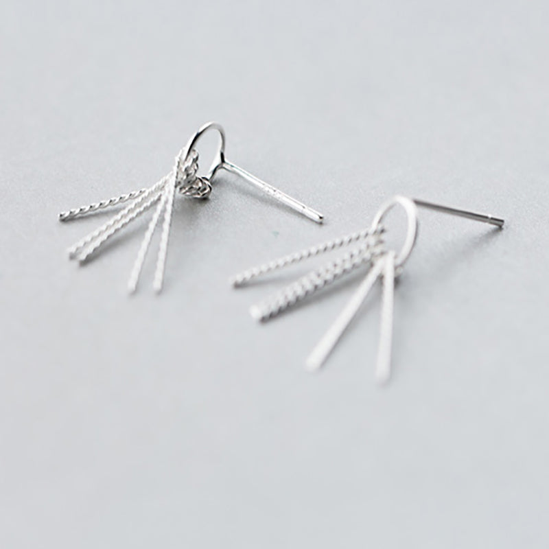 New Elegant S925 Sterling Silver Stud Earrings Round Circle with Twist Strip Tassel Brincos for Women Fine Jewelry Bijoux
