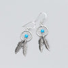 New Ethinic Punk Drop Earring 925 Sterling Silver Single Turquoise Round Net with Feather Dangle Brincos Ear Hook Gift