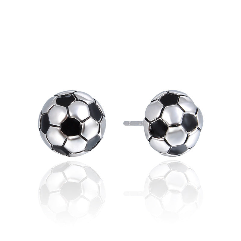New Fashion Ball Stud Earrings S925 Sterling Silver Football Shape Unique Fine Jewelry for Women Soccer Party Bijoux