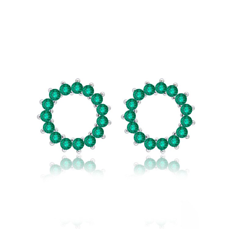 New Fashionable Design S925 Sterling Silver Stud Earrings Micro Paved Green Red CZ Round Shape Brincos Jewelry for Women