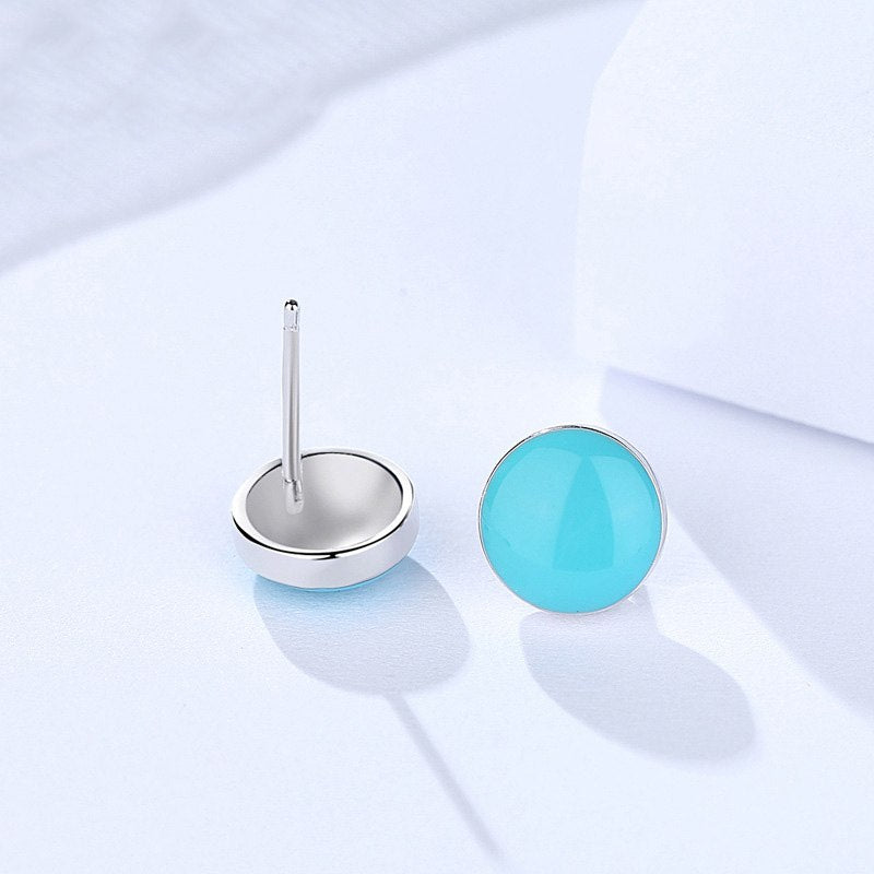 New Fresh Design Romantic S925 Silver Jewelry Stud Earrings For Women Elegant Cute Lovely Pink Blue Epoxy Brincos Bijoux