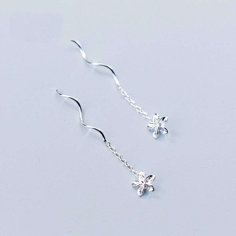 New High Quality Simple Spiral Chain Ear Line S925 Sterling Silver Flower Dangle Fashion Drop Earrings Jewelry Wholesale