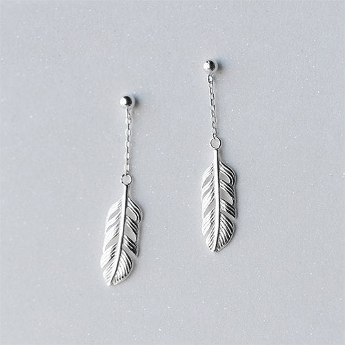 New Hot Selling Fine Jewelry S925 Sterling Silver Chian with Feather Dangle Drop Earrings for Women Girl Party Brincos