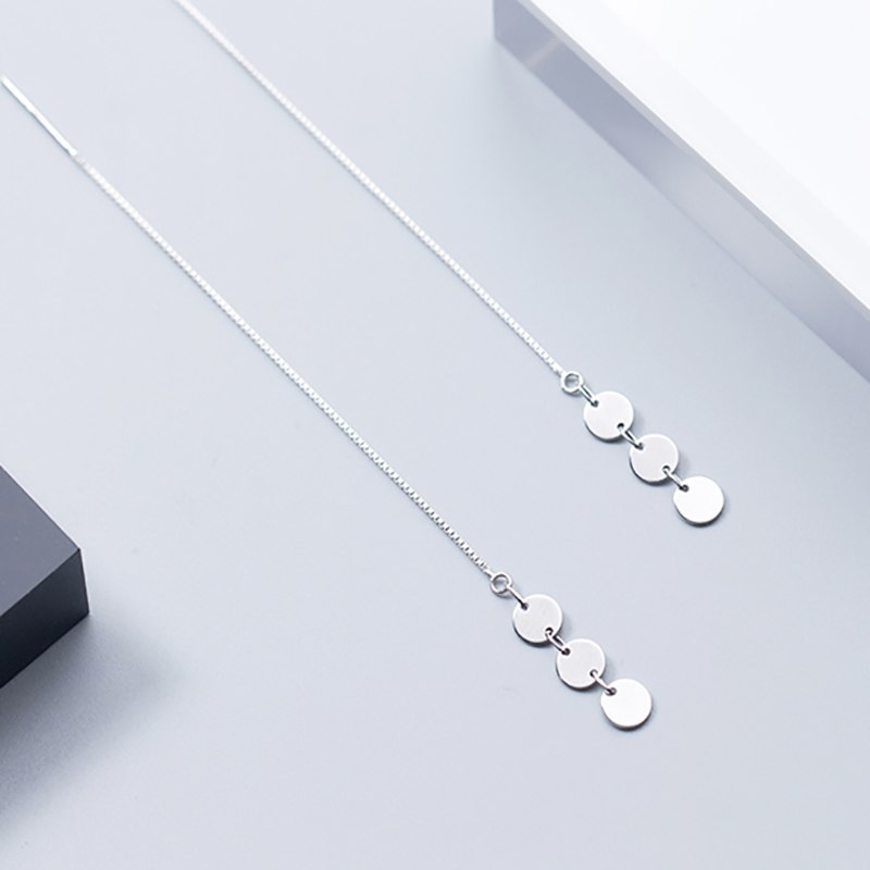 New Korean Trendy S925 Silver Long Chain Drop Earrings For Women Elegant Ear Line Round Dangle Boucle D'oreille Gift