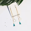 New Long Double Chain Ear Line Hook S925 Sterling Silver Green Crystal Round Sea Shell Dangle Drop Earrings for Women