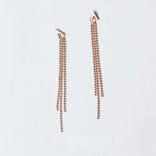 New Long Ear Line S925 Sterling Silver V Word with Light Beads Tassel Drop Earrings Double Side Two Use Brincos Jewelry