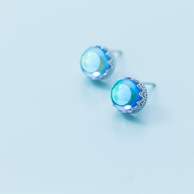 New Luxurious Stud Earrings S925 Sterling Silver Inl Shining Statement Blue Crystal Brincos Fine Jewelry Girl Brincos