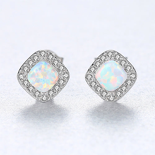 New Luxurious Stud Earrings S925 Sterling Silver Picro Paved CZ Stone with Multi Opal Brincos Fine Jewelry for Women