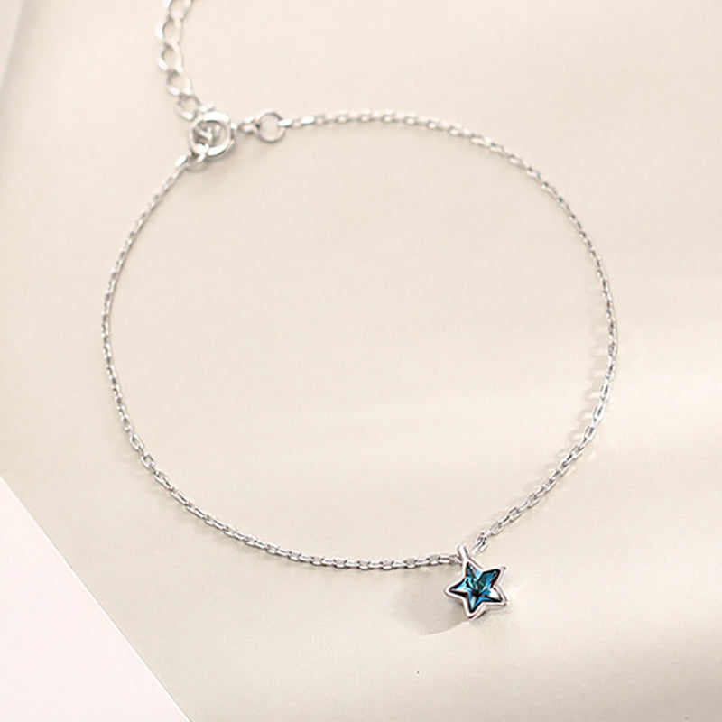 New Personality 925 Sterling Silver Jewelry Female Simple Blue Star Crystal Dangle High-quality Popular Chain Bracelet