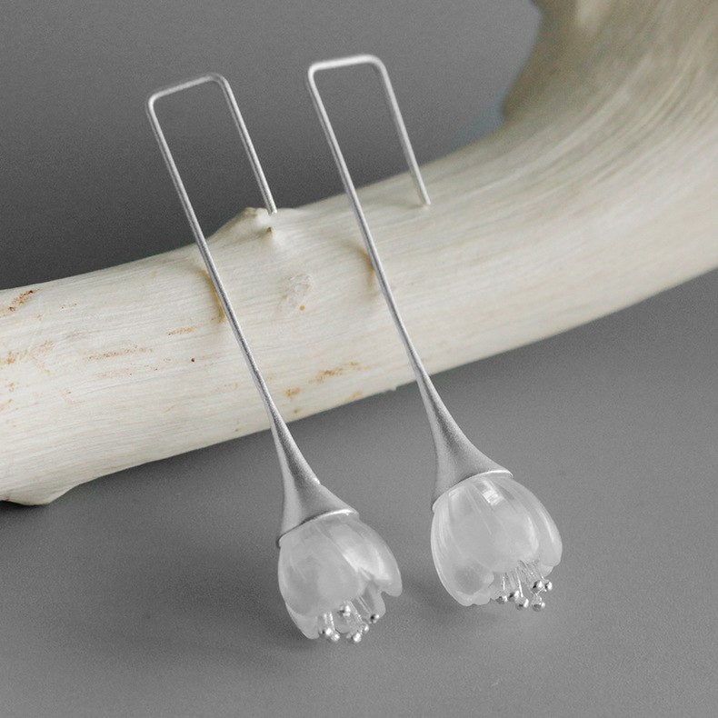 New Real 925 Sterling Silver Natural Crystal Handmade Designer Fine Jewelry Delicate Fresh Flower Drop Earrings for Women