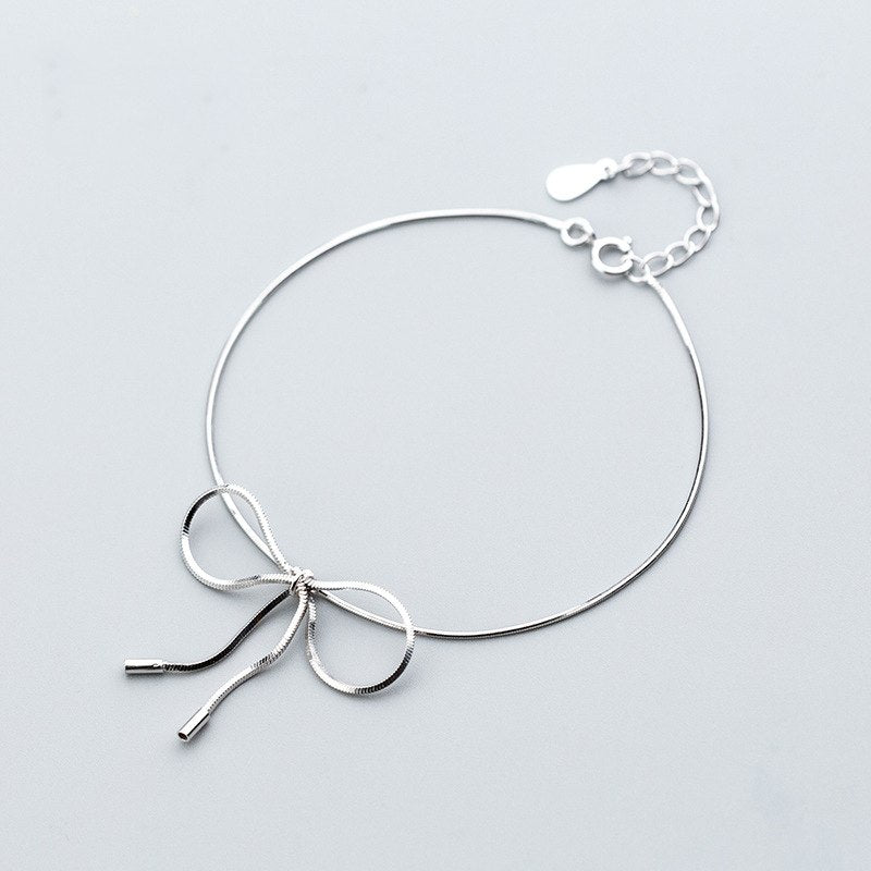 New S925 Silver Charm Bowknot Bracelet & Bangle for Women Adjustable Snake Chain Pulseras Mujer Wedding Bridal Jewelry