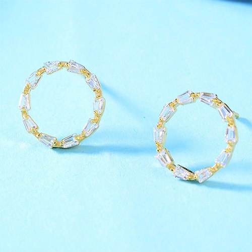 New Simple Design Stud Earrings S925 Sterling Silver Round Circle Shape with Clear AAA Cubic Zirconia Stone Brincos Girls