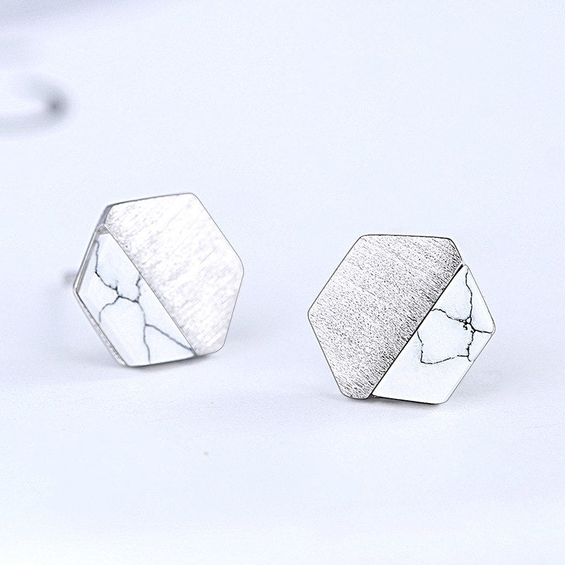 New Simple Korean Creative Geometric Hexagon Stud Earrings for Women Small S925 Silver Brincos Ear Jewelry Girls Gift